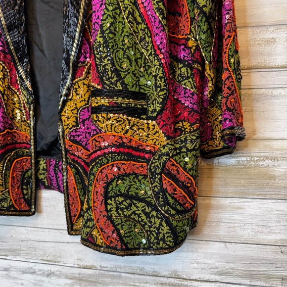 Vintage 80s Judith Ann Plus Silk Whimsical Sequins Blazer Women’s Size 1x - Picture 2 of 8